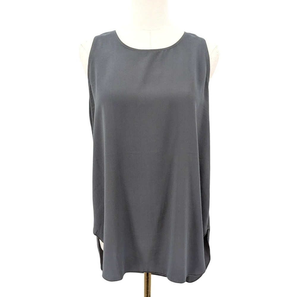 Tahari Gray Sleeveless Crepe Blouse Minimalist Workwear Tunic Length Size‎ M